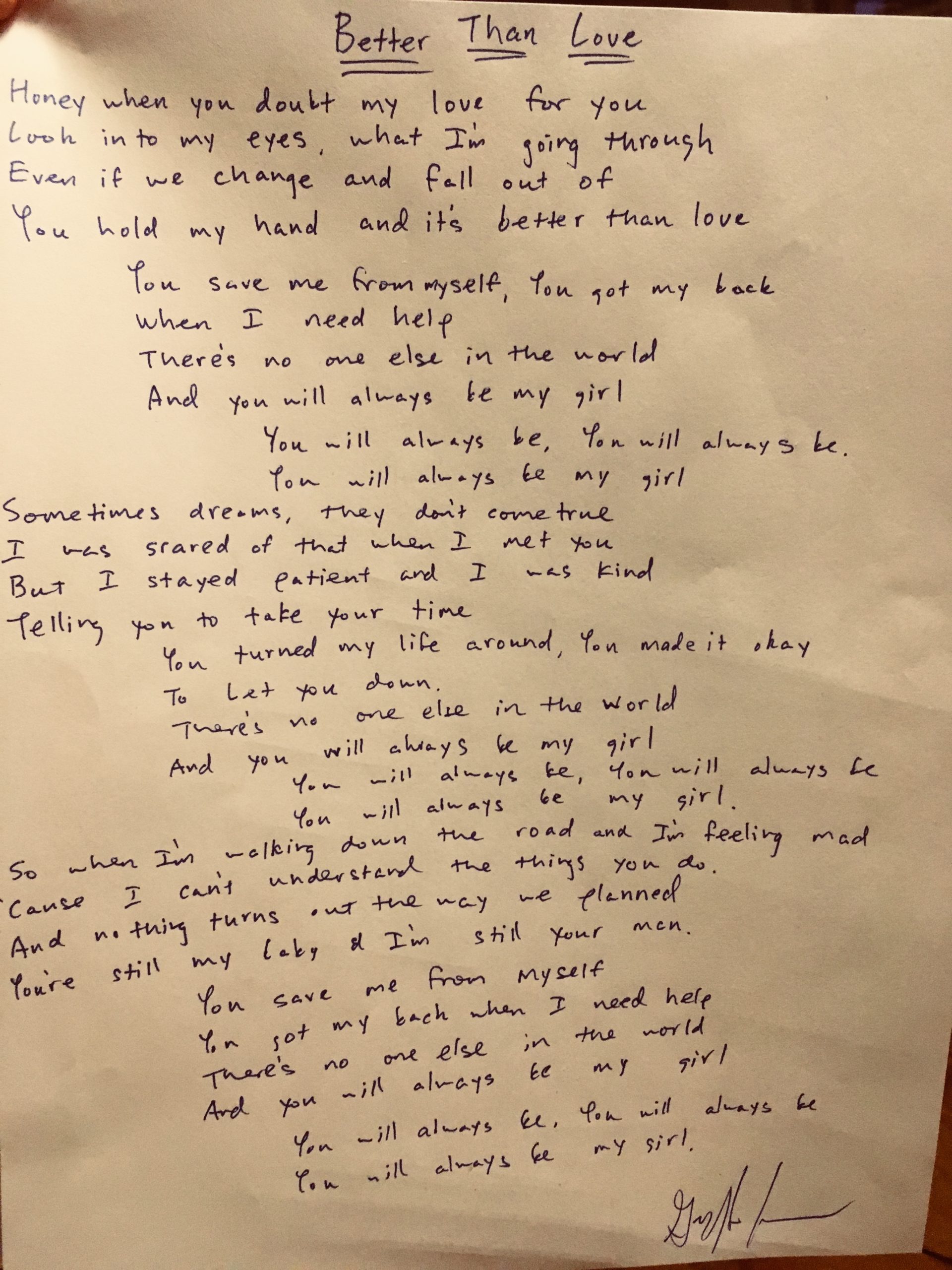 Handwritten, Signed Lyrics - Griffin House